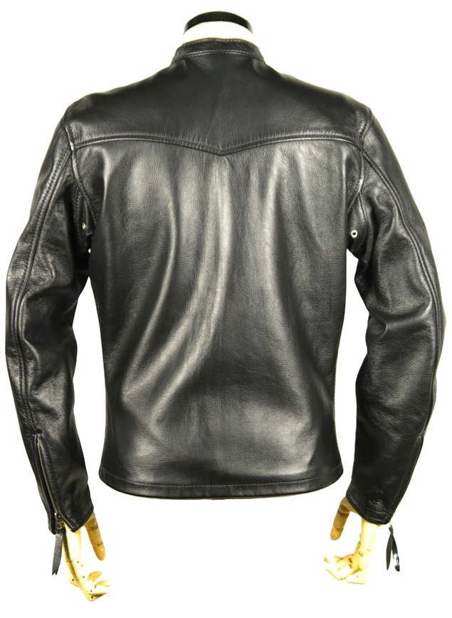 Men’s Leather Motorcycle Jacket – Black – Front Zipper Closure