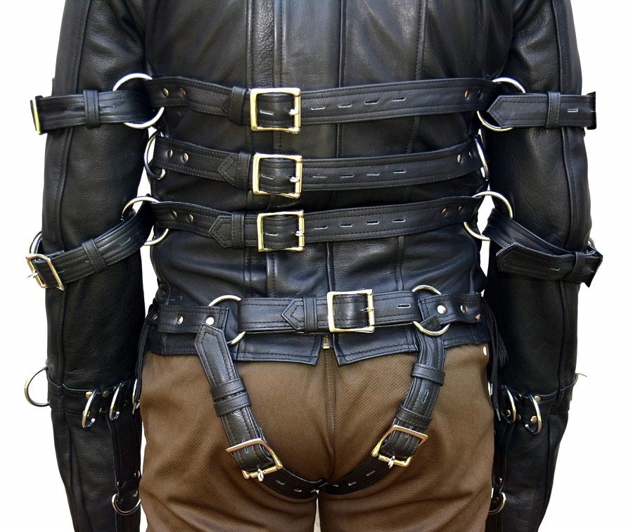 Leather Costume Straitjacket – Adjustable Fit – Black