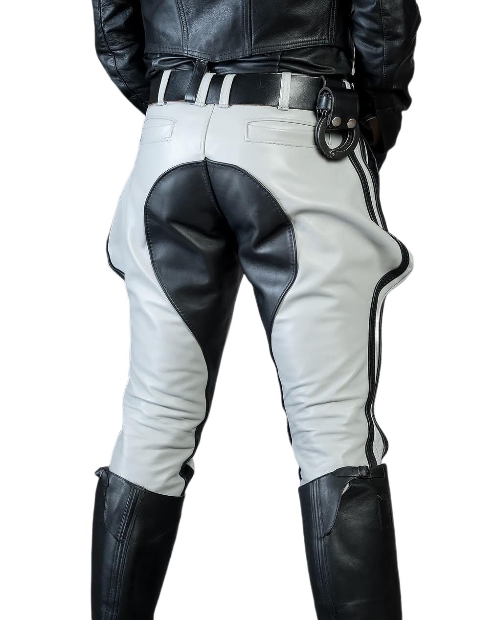 Men’s Leather Breeches – White with Black Accent – Slim Fit