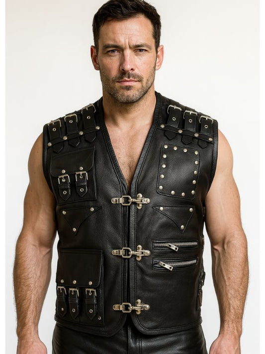 Buckled Leather Vest - Bikers Design