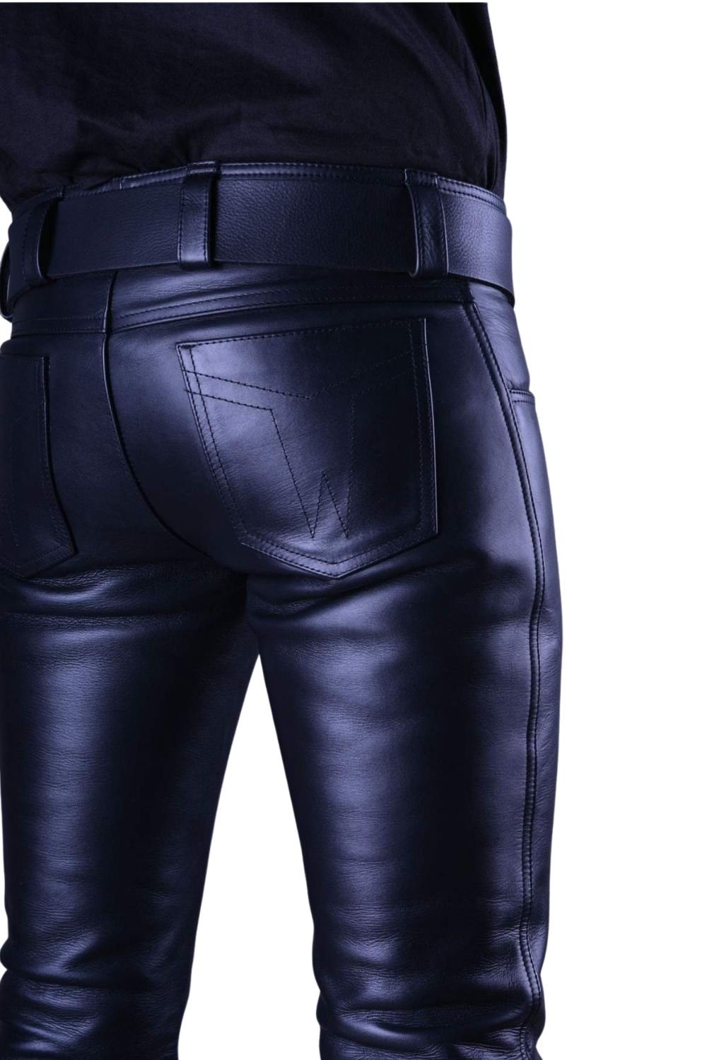 Classic Leather Zipper Jeans Pants