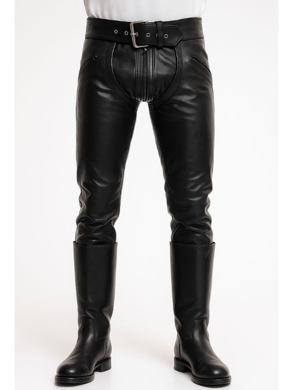 Men’s Leather Convertible Chaps Pants – Black – Adjustable Straps