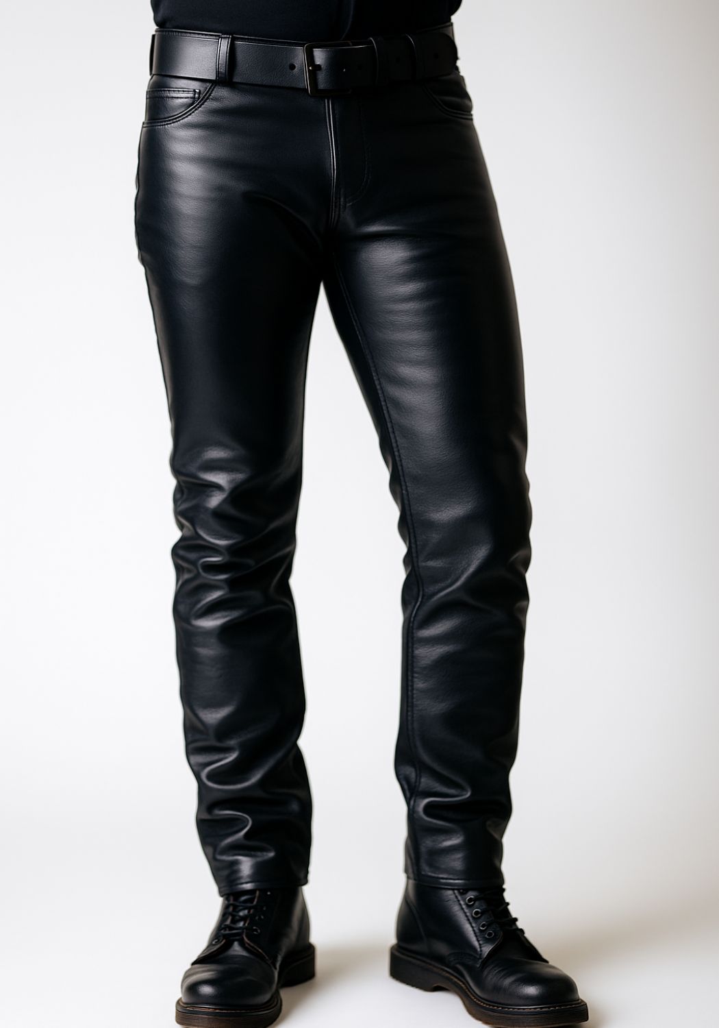 Classic Leather Zipper Jeans Pants