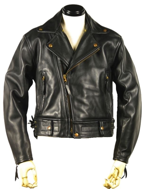 Men’s Leather Biker Jacket – Black – Zipper Closure