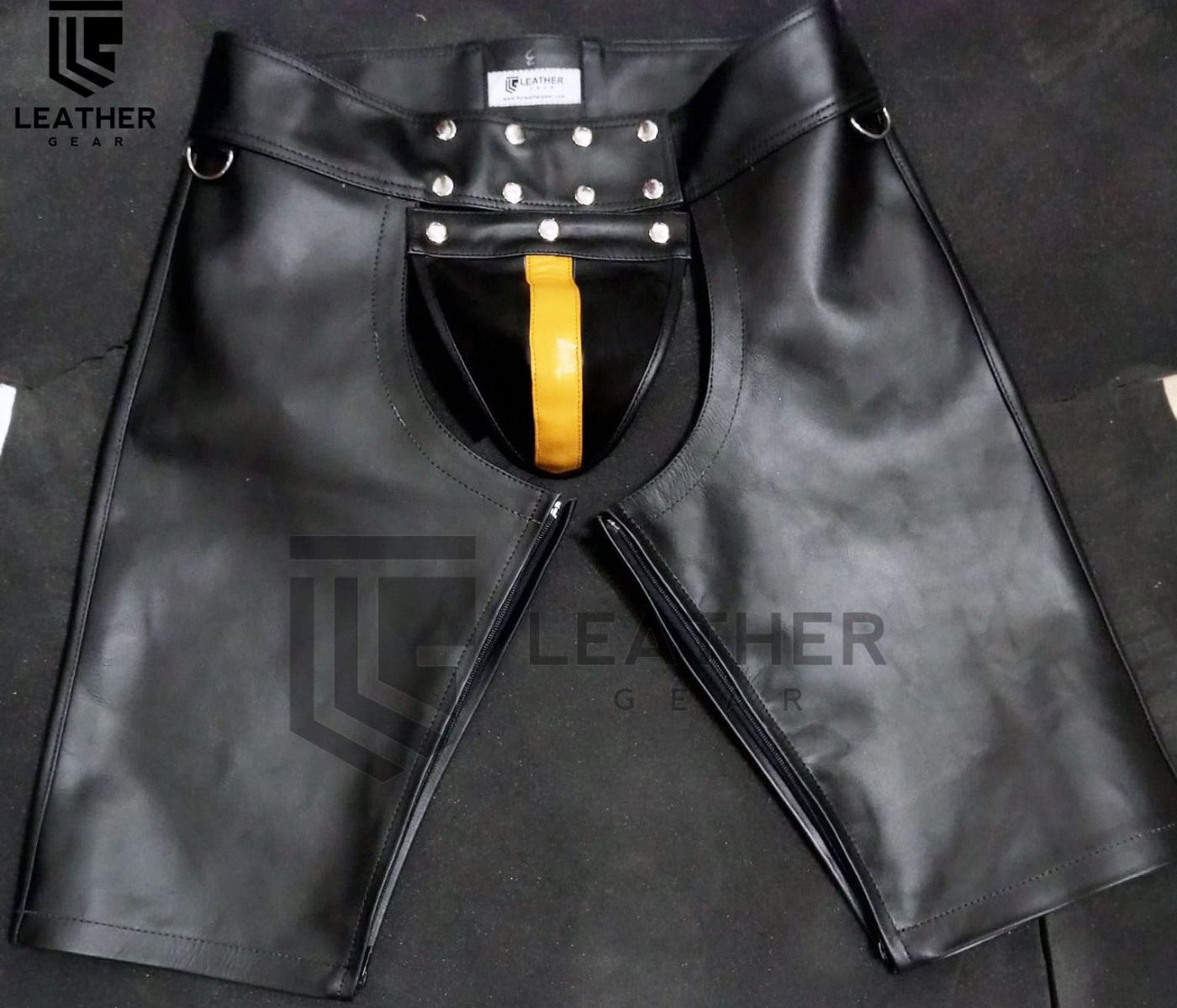 Men’s Leather Chaps Shorts – Black – Adjustable Straps