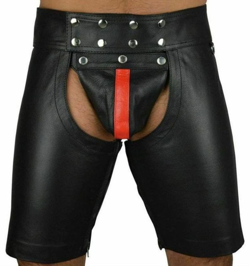 Men’s Leather Chaps Shorts – Black – Adjustable Straps
