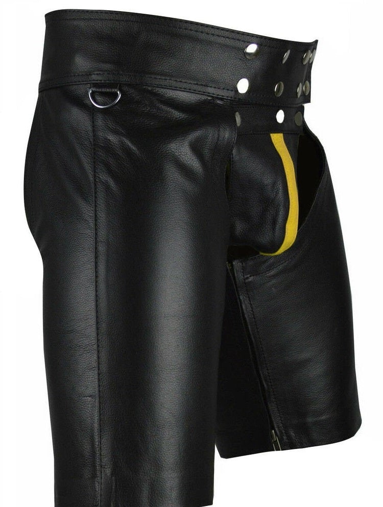 Men’s Leather Chaps Shorts – Black – Adjustable Straps