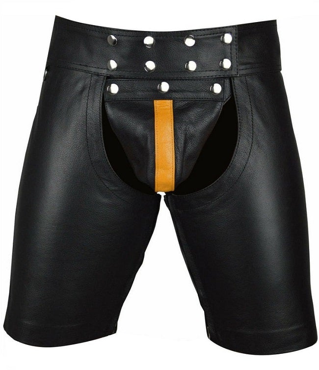 Men’s Leather Chaps Shorts – Black – Adjustable Straps