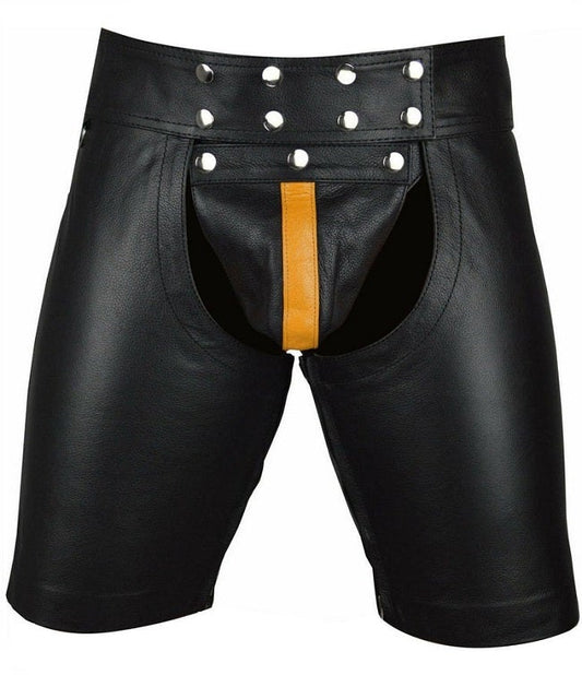 Men’s Leather Chaps Shorts – Black – Adjustable Straps