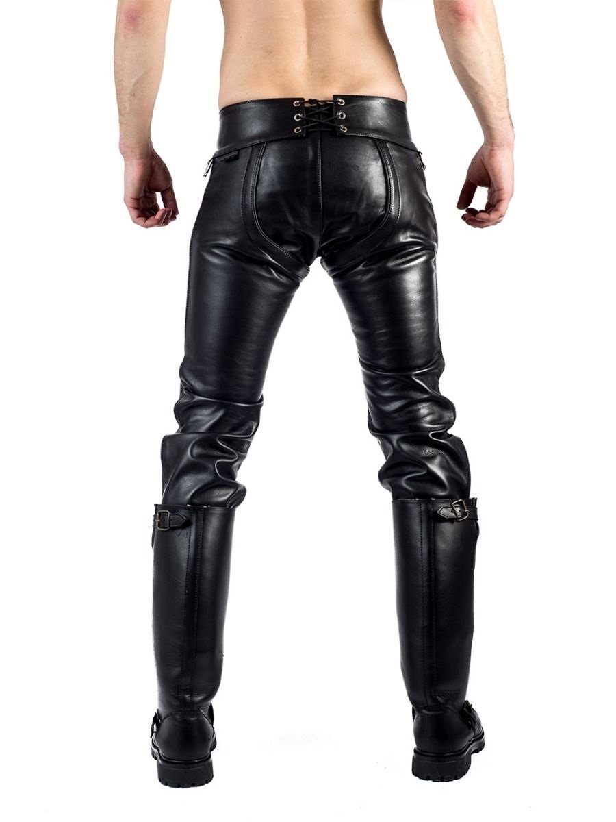 Men’s Leather Convertible Chaps Pants – Black – Adjustable Straps