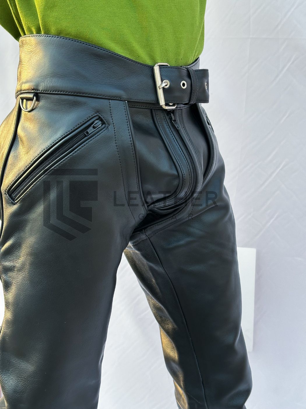 Men’s Leather Convertible Chaps Pants – Black – Adjustable Straps