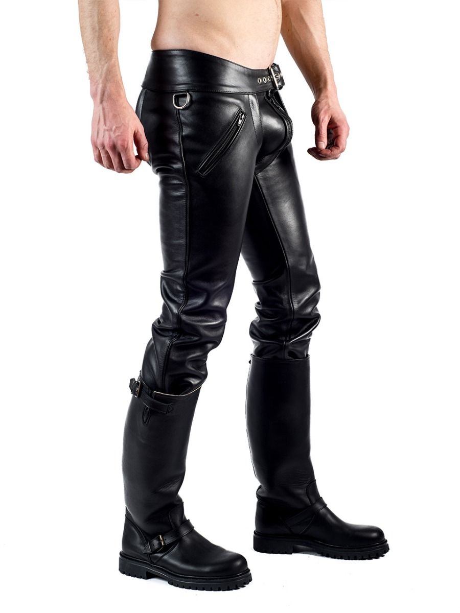Men’s Leather Convertible Chaps Pants – Black – Adjustable Straps