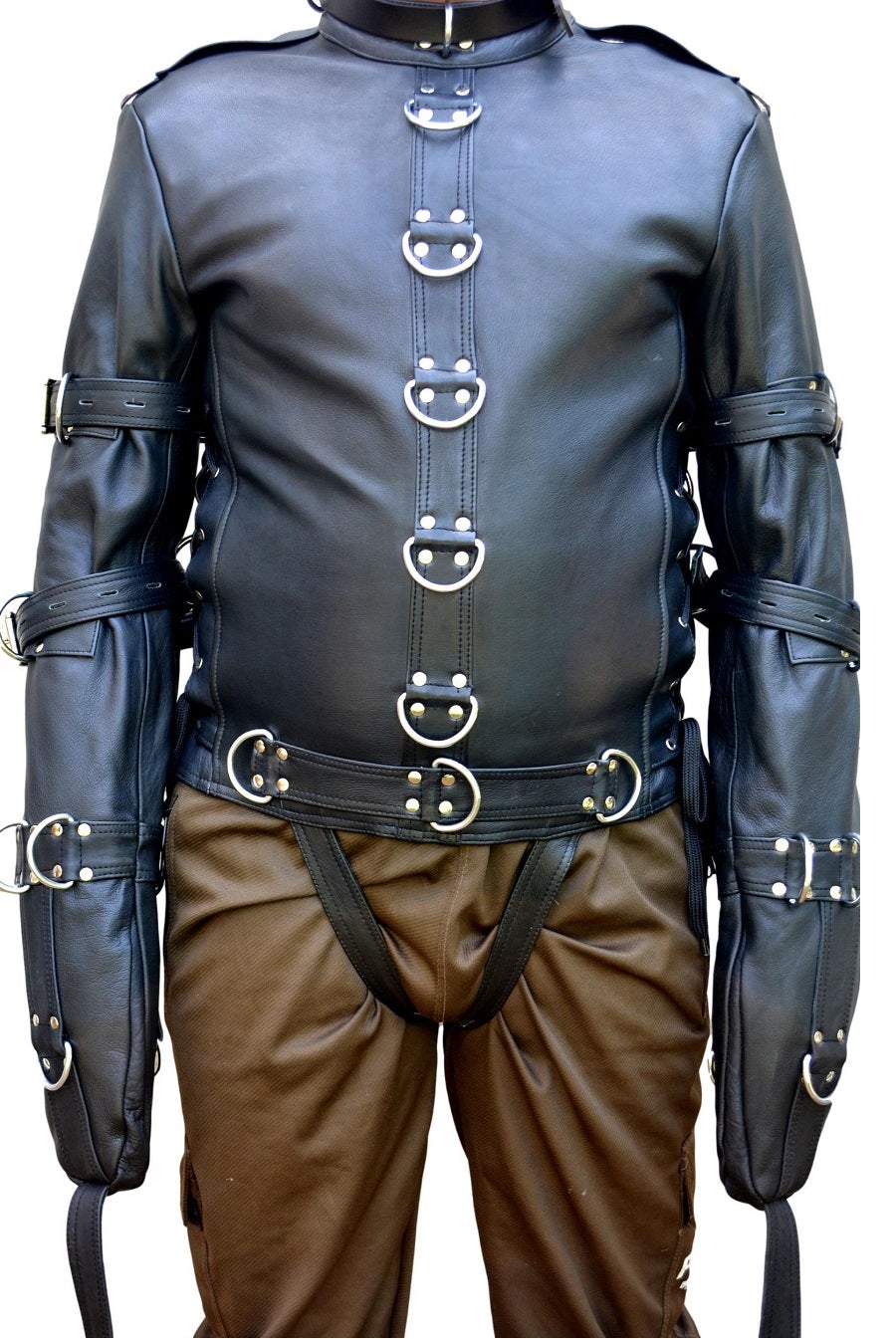 Leather Costume Straitjacket – Adjustable Fit – Black