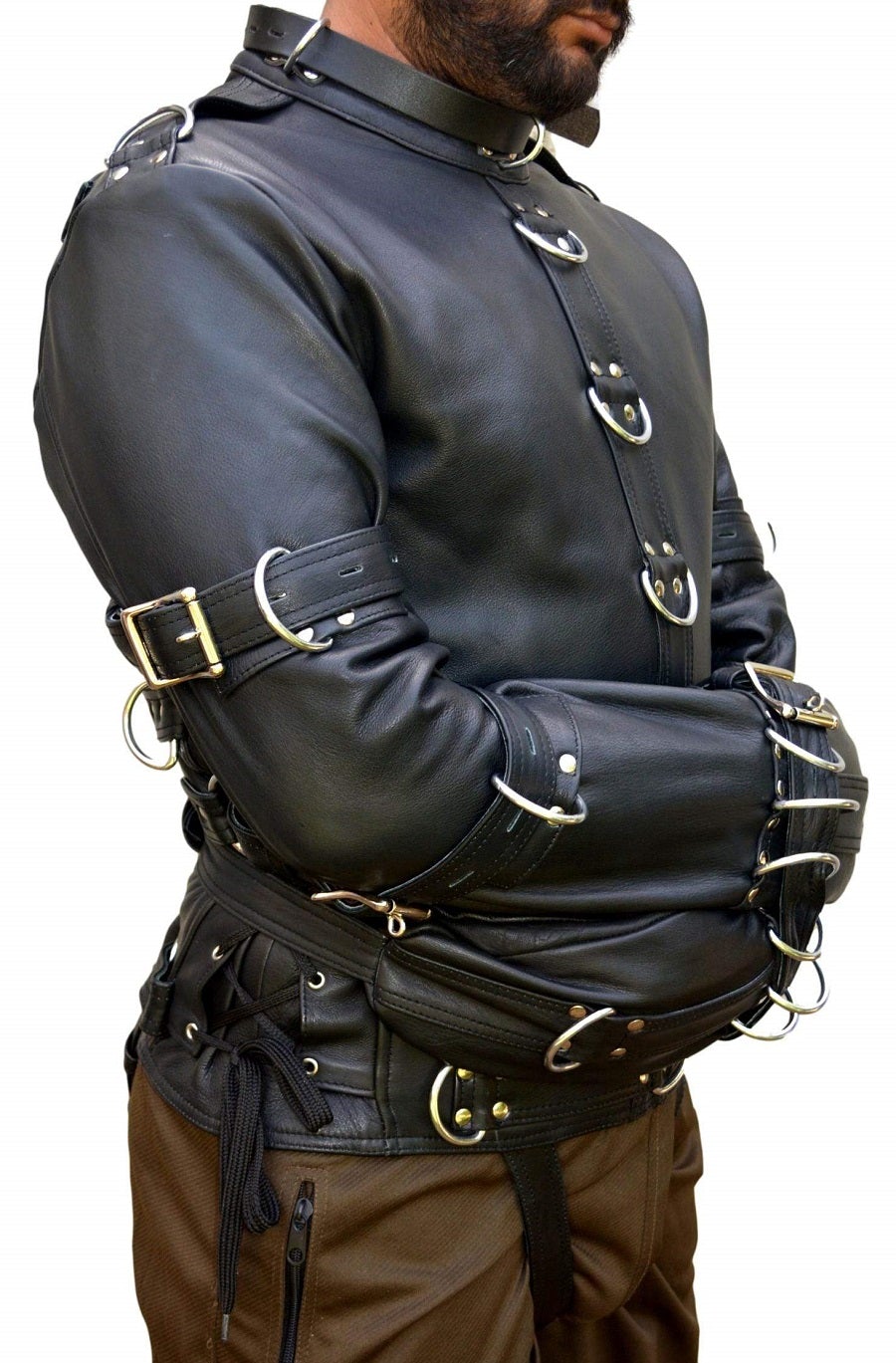 Leather Costume Straitjacket – Adjustable Fit – Black