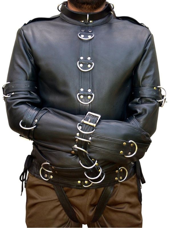 Leather Costume Straitjacket – Adjustable Fit – Black