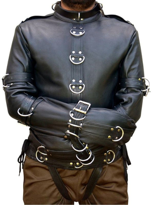 Leather Costume Straitjacket – Adjustable Fit – Black