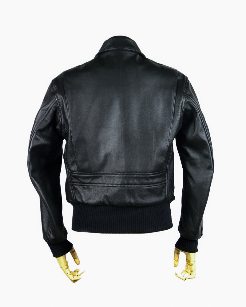 Men’s Leather Flight Jacket – Black – Zipper Closure