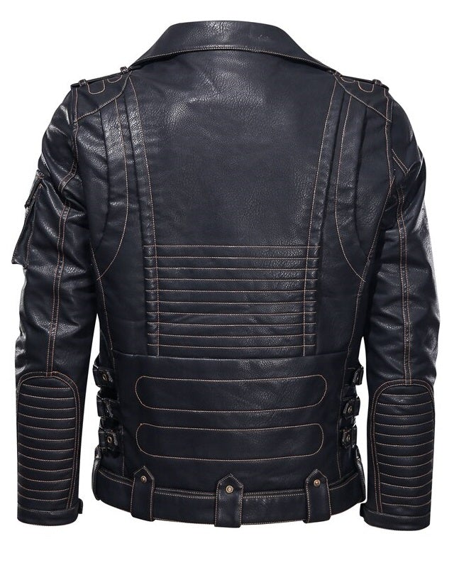 Men’s Leather Punk Jacket – Black – Zipper Closure