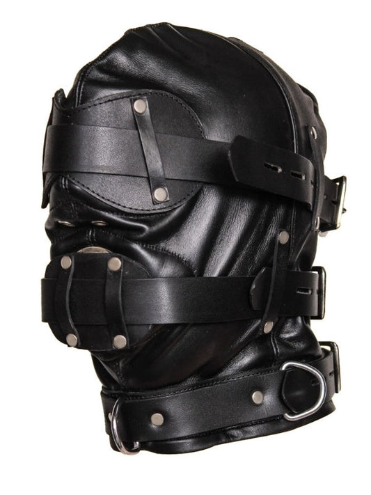Leather Full Head Costume Mask – Adjustable Fit – Black