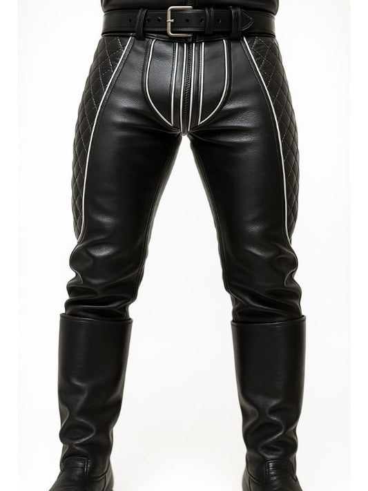 Men’s Leathermen Quilted Leather Pants – Black – Slim Fit
