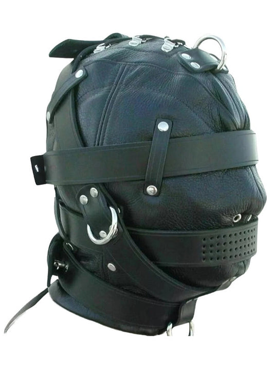 Leather Full Head Costume Mask – Adjustable Fit – Black