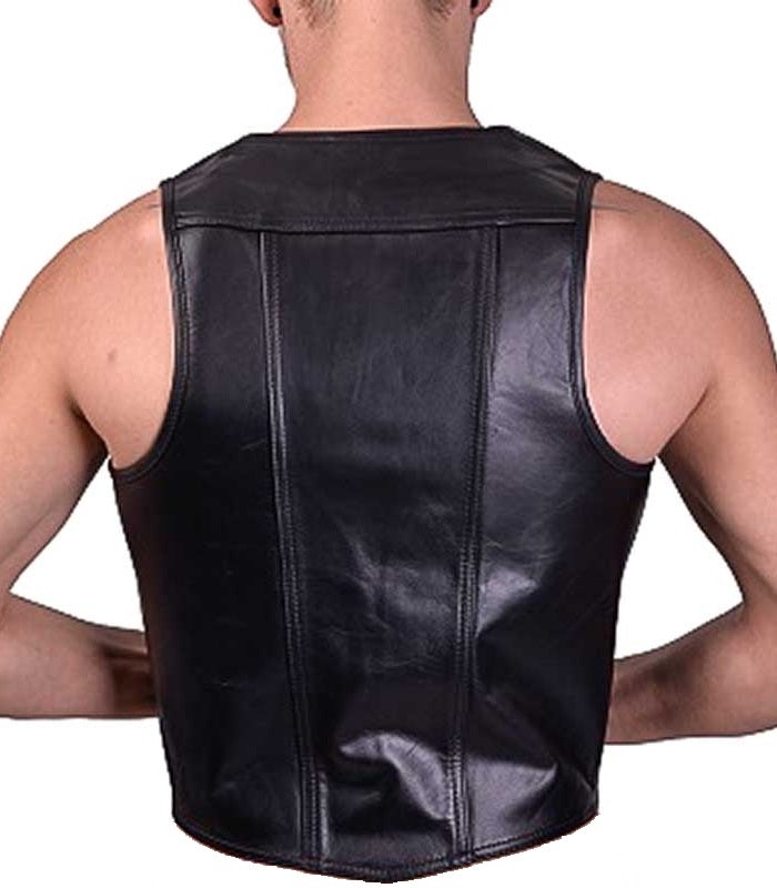 Men’s Leather Fashion Vest – Black – Zipper Closure