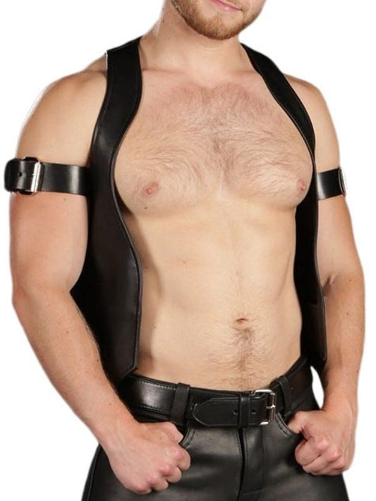 Men’s Leather Fashion Vest – Black – Zipper Closure