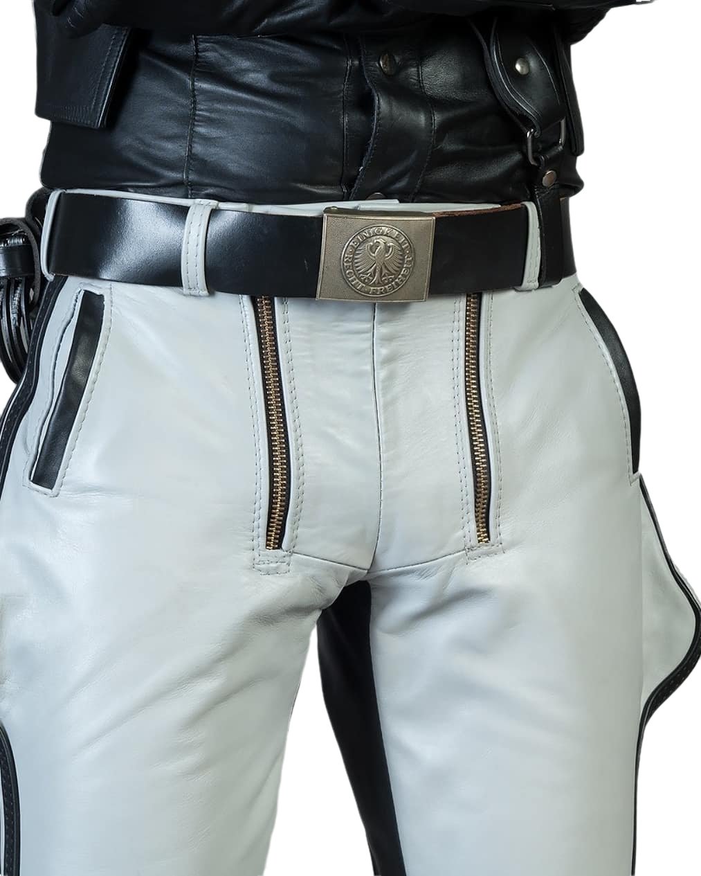 Men’s Leather Breeches – White with Black Accent – Slim Fit