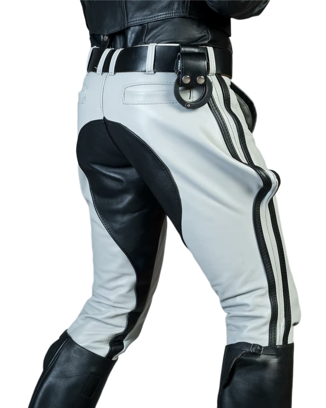 Men’s Leather Breeches – White with Black Accent – Slim Fit